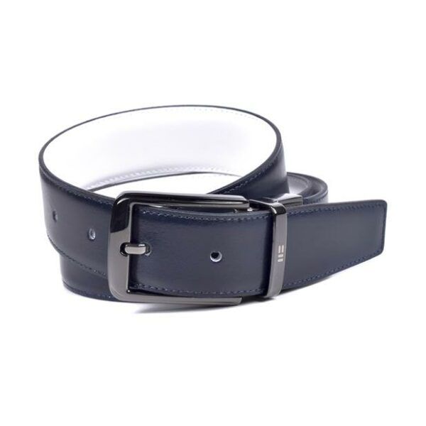 Cinturón Miguel Bellido · Piel Legitima · Hombre · Reversible · Ancho 32mm - AZUL-BLANCO, 120