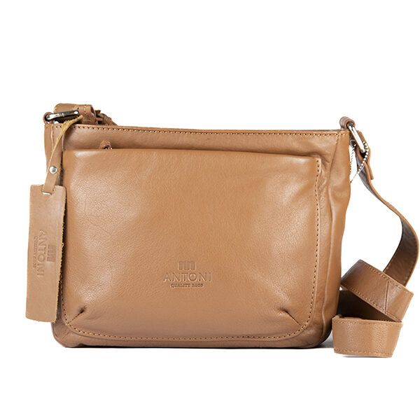 Bolso ANTONI · Bandolera mediana · Piel Bovino · Color Negro, Cuero y Marrón - CUERO