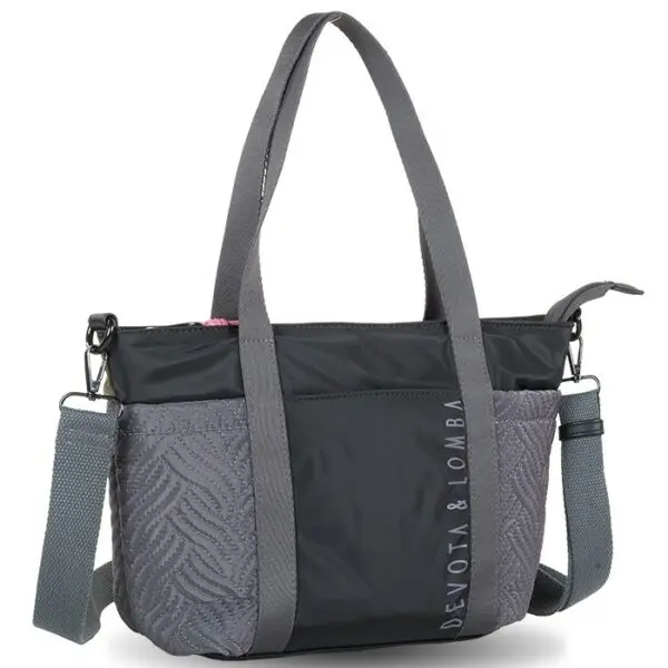 Bolso Devota & Lomba · Bandolera mediana · Con dos asas de mano · Material Nylon · Color Negro/Gris