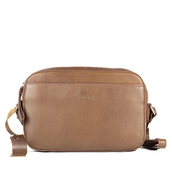Bolso ANTONI · Bandolera mediana · Piel Bovino · Color Negro y Marrón - MARRÓN