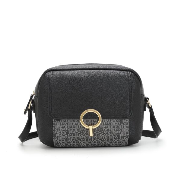 Bolso CACHAREL · Bandolera mediana · Con solapa y cremallera · Color Negro