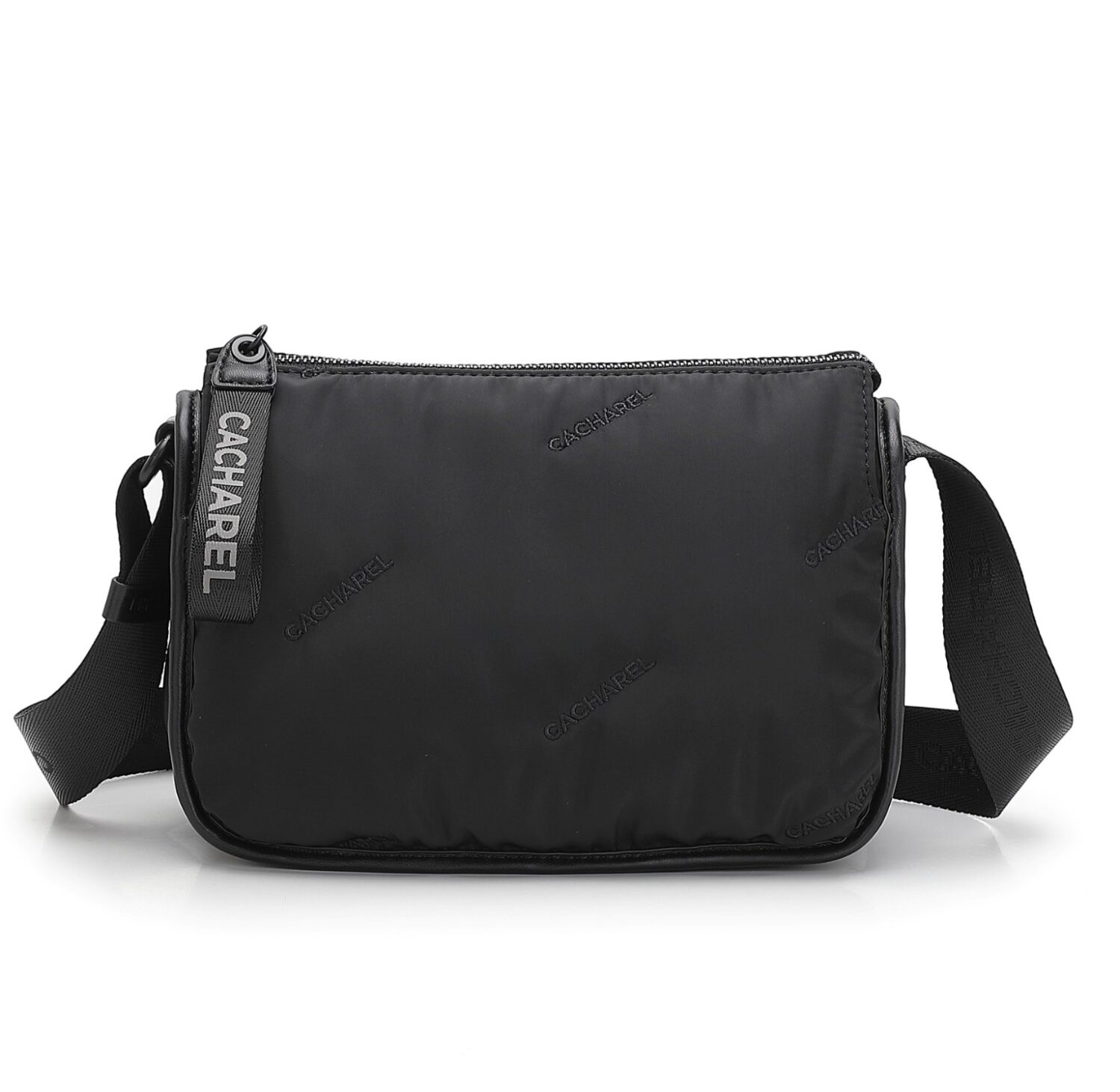 Bolso CACHAREL · Bandolera mediana · Con triple compartimento · Color Burdeos, Negro y Acero