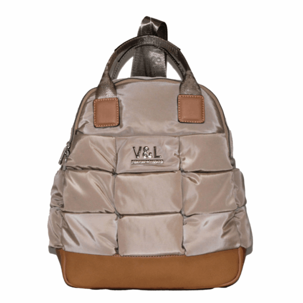 Mochila VICTORIO & LUCCHINO · Mochila grande · Doble compartimento · Color Humo/Camel