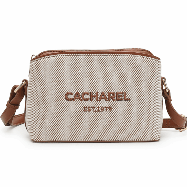 Bolso CACHAREL · Bandolera pequeña · triple compartimento · Material Lona · Color Cuero