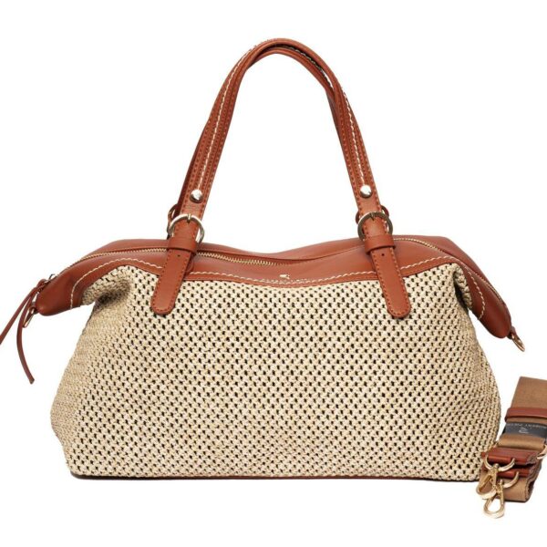 ➤ Bolso ROBERT PIETRI · Bandolera y asas de mano · Coleccion Capri · Color Cuero y Beige - Bolso bandolera grande con asas de mano de la marca Robert Pietri