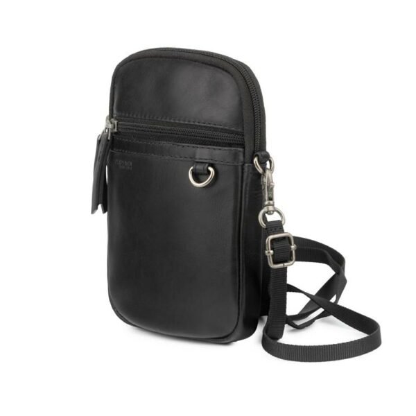 Bolso PRIVATA · Mini bandolera · Porta Móvil · Piel vacuno · Coleccion King · Color Negro