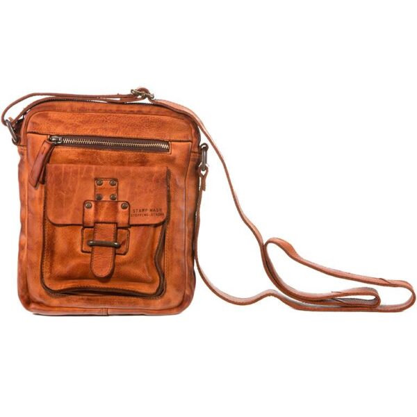Bolso STAMP · Bandolera Mediana · Piel Lavada · Color Cuero y Negro · Coleccion Atlas