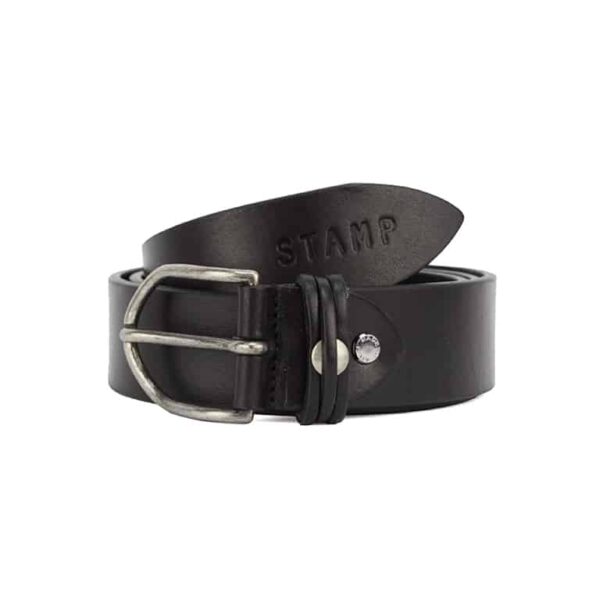 Cinturón Stamp · Unisex · En Piel Botolato · Ancho 35mm · Color Cuero y Negro - NEGRO, 110