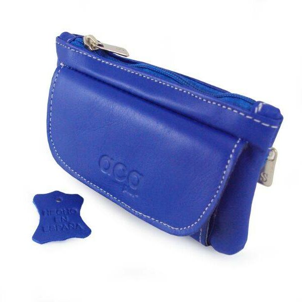 Monedero ACQ en piel · Dos Cremalleras · Con Bolsillo - AZUL