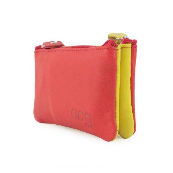 Monedero ACQ · En Piel · Doble compartimento · Dos Cremalleras · Fabricado en España - ROJO/AMARILLO/ROJO