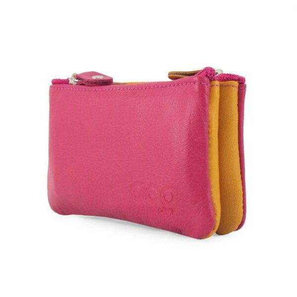 Monedero ACQ · En Piel · Doble compartimento · Dos Cremalleras · Fabricado en España - ROSA/CAMEL/ROSA