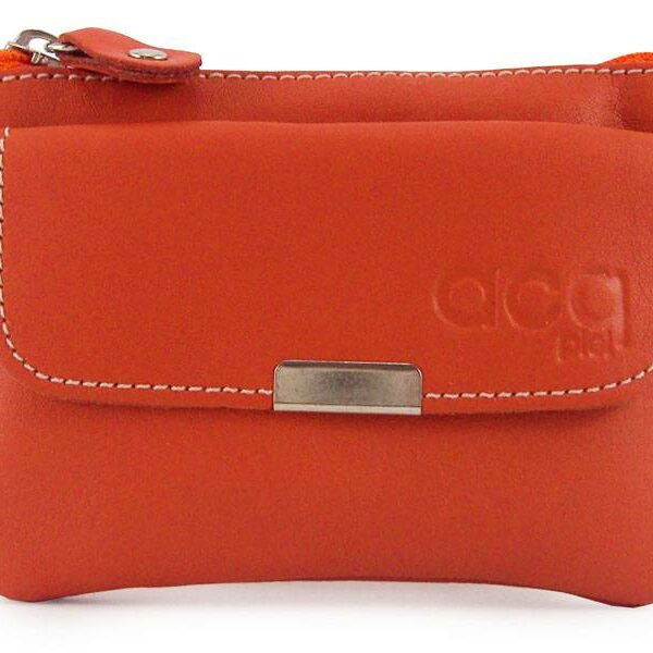Monedero ACQ en piel · Con Cremallera · Con Bolsillo con broche - NARANJA