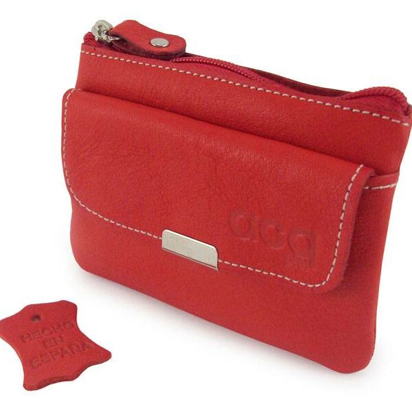 ➤ Monedero ACQ en piel · Con Cremallera · Con Bolsillo con broche - Monedero en piel con una cremallera y bolsillo con broche de la marca ACQ