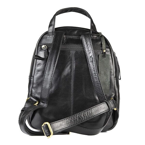 Mochila ANTONI redonda · En Piel Bovino · Color Negro y Cuero