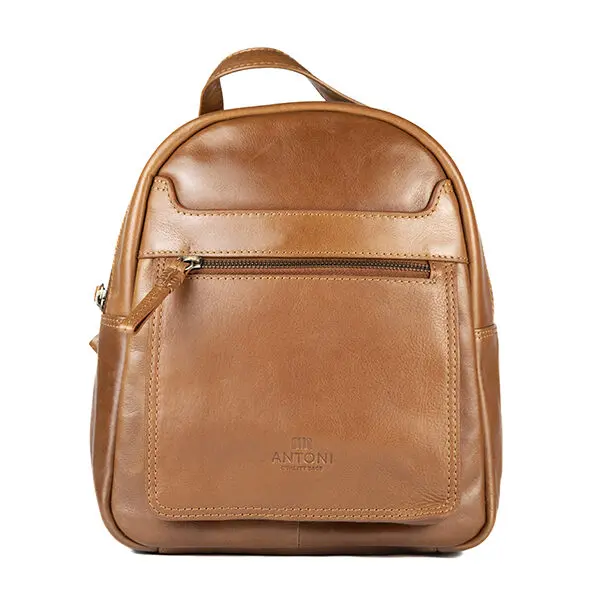 Mochila ANTONI redonda · En Piel Bovino · Color Negro y Cuero