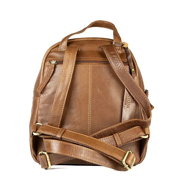 Mochila ANTONI redonda · En Piel Bovino · Color Negro y Cuero