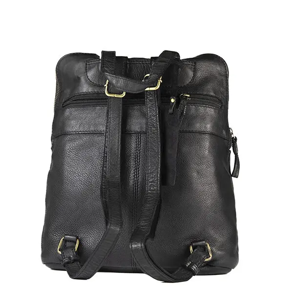 Mochila ANTONI Cuadrada · En Piel Bovino · Color Negro, Cuero y Marrón