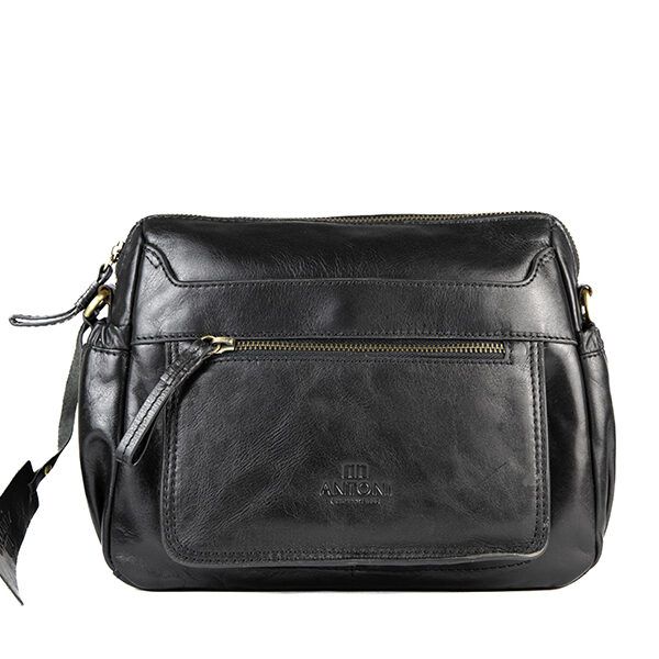 Bolso ANTONI · Bandolera mediana · Piel Bovino · Color Cuero y Negro