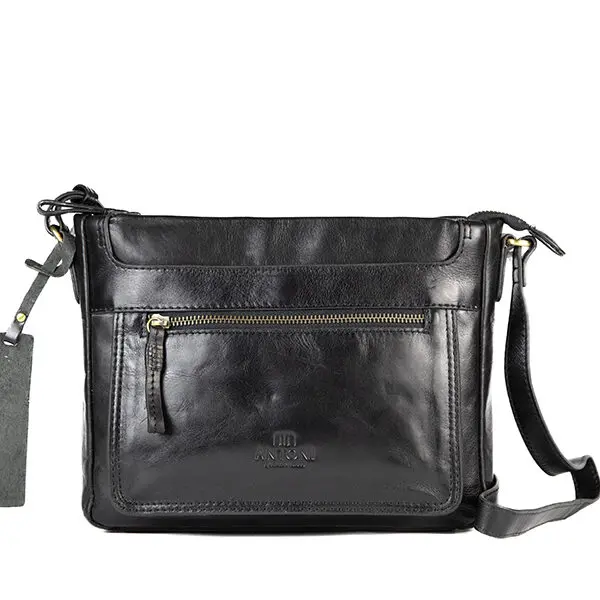 Bolso ANTONI · Bandolera mediana · Piel Bovino · Color Cuero y Negro
