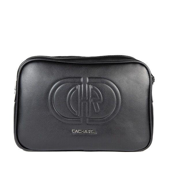 Bolso bandolera CACHAREL · Con doble compartimento · Color Negro y Cuero - NEGRO