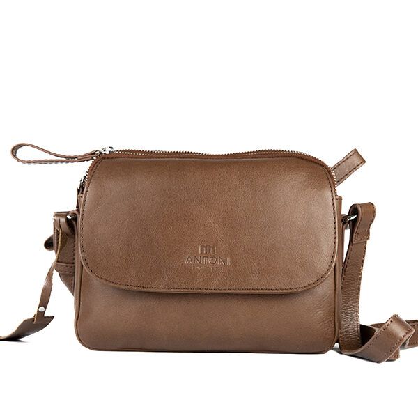Bolso ANTONI · Bandolera mediana · Piel Bovino · Color Negro y Marrón - MARRÓN