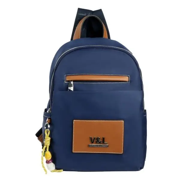 Mochila VICTORIO & LUCCHINO · Color Azul y Cuero · Coleccion Nilo