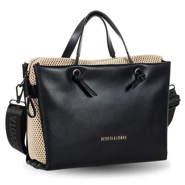 Bolso DEVOTA & LOMBA · Bandolera mediana · Con dos asas de mano · Color Negro y Taupe