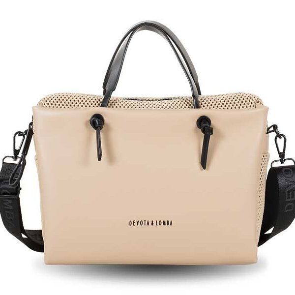 Bolso DEVOTA & LOMBA · Bandolera mediana · Con dos asas de mano · Color Negro y Taupe - TAUPE