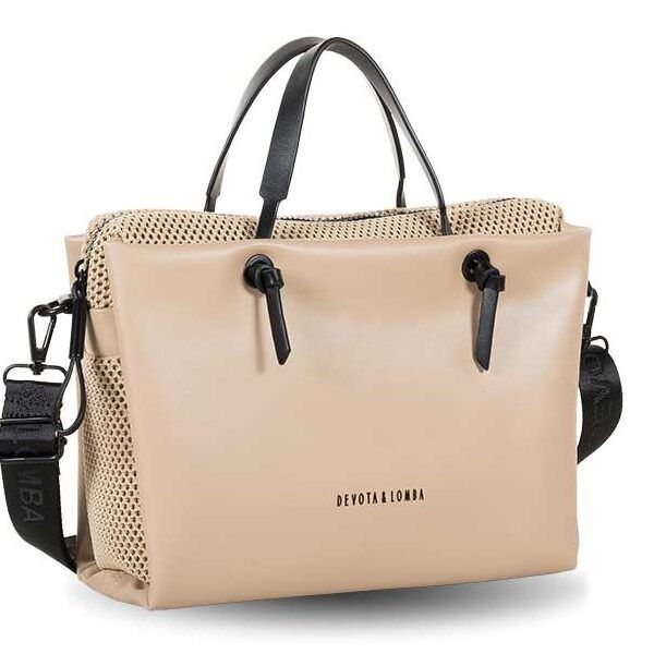 Bolso DEVOTA & LOMBA · Bandolera mediana · Con dos asas de mano · Color Negro y Taupe