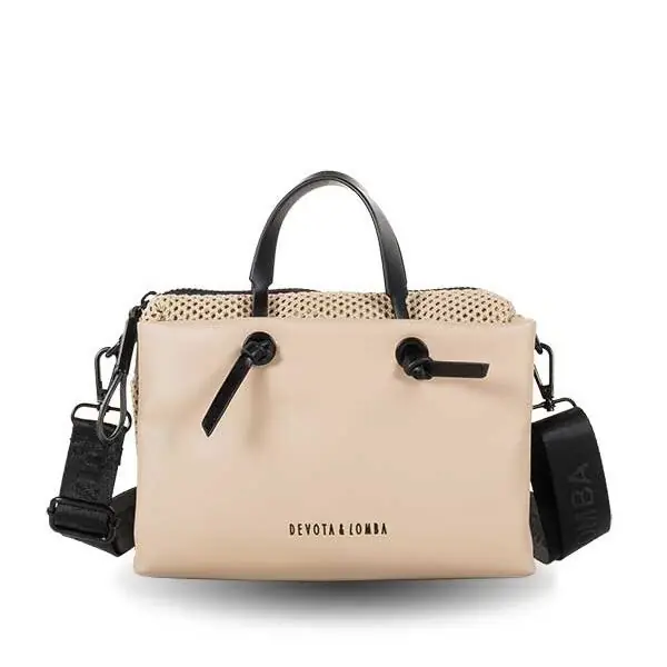 Bolso DEVOTA & LOMBA · Bandolera pequeña · Con dos asas de mano · Color Negro y Taupe