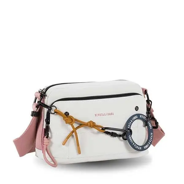 Bolso DEVOTA & LOMBA · Bandolera pequeña · Triple compartimento · Color Blanco roto y Piedra
