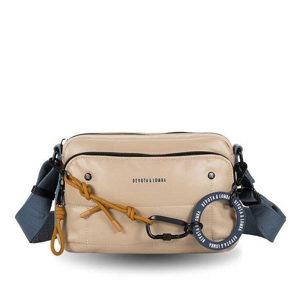 Bolso DEVOTA & LOMBA · Bandolera pequeña · Triple compartimento · Color Blanco roto y Piedra - PIEDRA