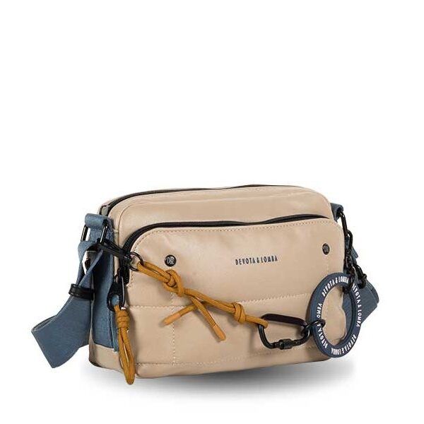 Bolso DEVOTA & LOMBA · Bandolera pequeña · Triple compartimento · Color Blanco roto y Piedra