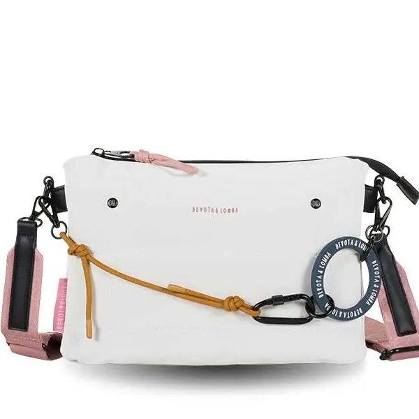 Bolso DEVOTA & LOMBA · Bandolera mediana · Triple compartimento · Color Blanco roto y Piedra - BLANCO ROTO