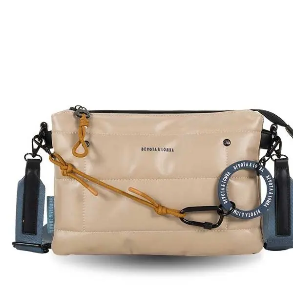 Bolso DEVOTA & LOMBA · Bandolera mediana · Triple compartimento · Color Blanco roto y Piedra