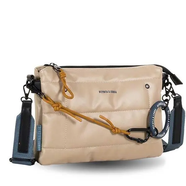 Bolso DEVOTA & LOMBA · Bandolera mediana · Triple compartimento · Color Blanco roto y Piedra