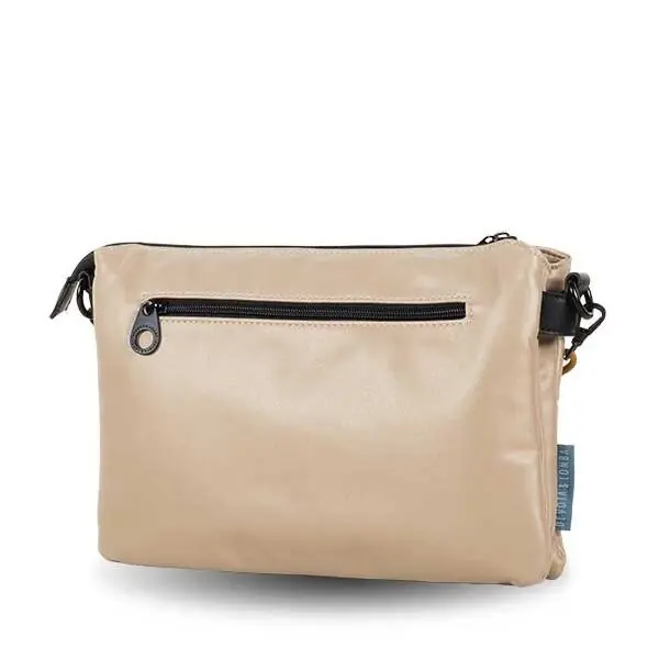 Bolso DEVOTA & LOMBA · Bandolera mediana · Triple compartimento · Color Blanco roto y Piedra