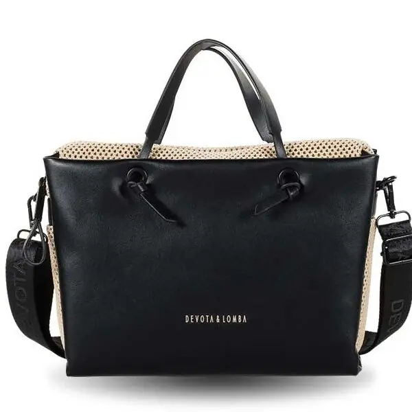 Bolso DEVOTA & LOMBA · Bandolera mediana · Con dos asas de mano · Color Negro y Taupe