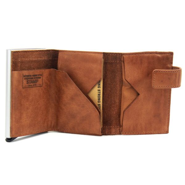 Cartera STAMP · Billetero con Monedero · En Piel Lavada vacuno · Tarjetero metálico · Coleccion Arco