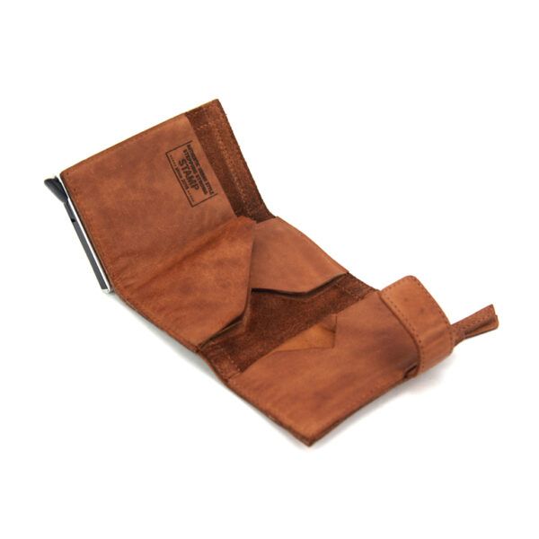 Cartera STAMP · Billetero con Monedero · En Piel Lavada vacuno · Tarjetero metálico · Coleccion Arco